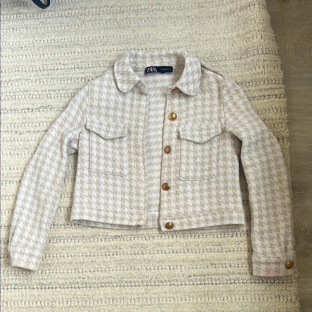 Zara Beige Houndstooth Jacket